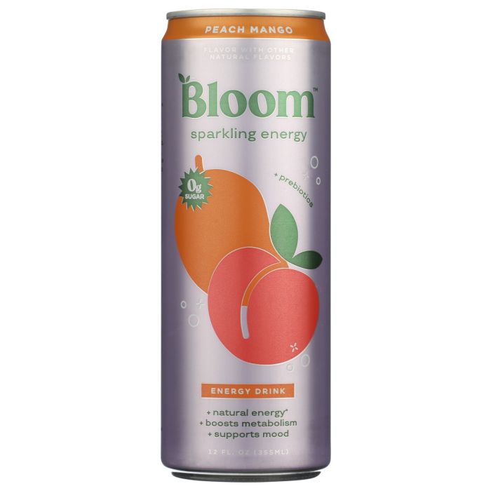 BLOOM BEVERAGES: Peach Mango Sparkling Energy, 12 fo