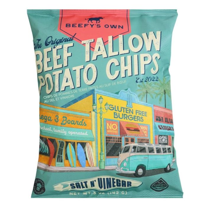 BEEFYS OWN: Salt and Vinegar Beef Tallow Potato Chips, 5 oz