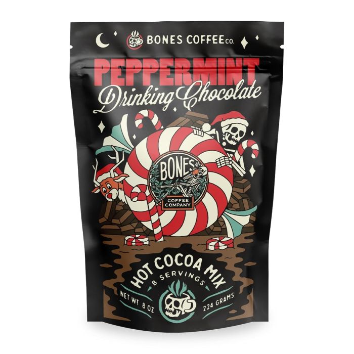 BONES COFFEE COMPANY: Peppermint Drinking Chocolate Hot Cocoa Mix, 8 oz