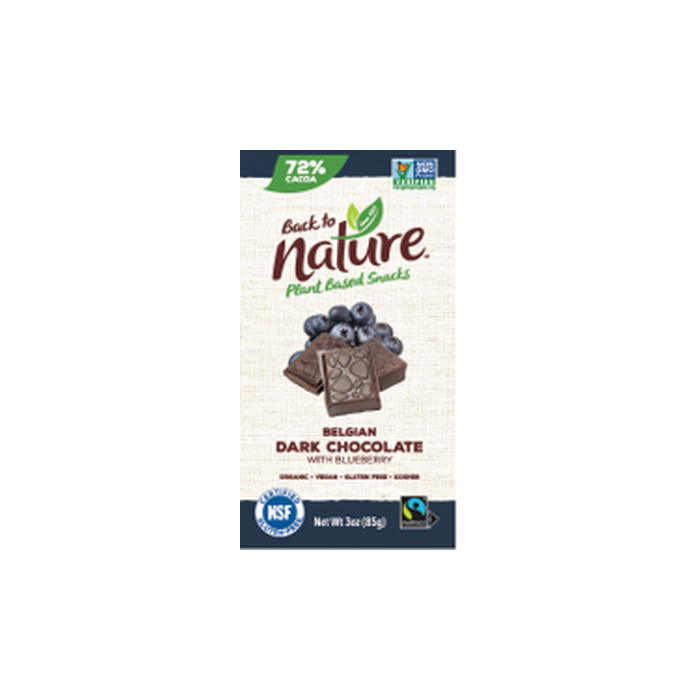 BACK TO NATURE: Dark Belgian Chocolate Bar With Blueberry, 3 oz
