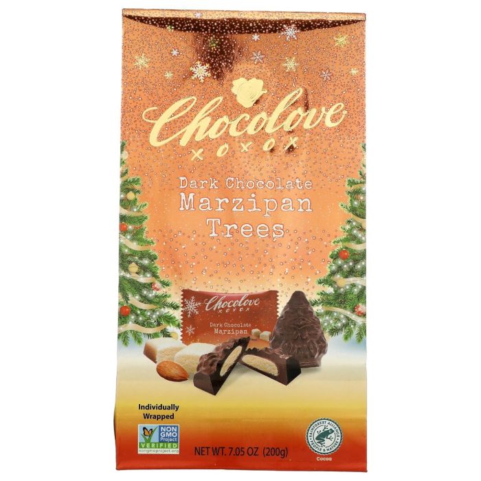 CHOCOLOVE: Dark Chocolate Marzipan Tree Shaped Bites, 7.05 oz