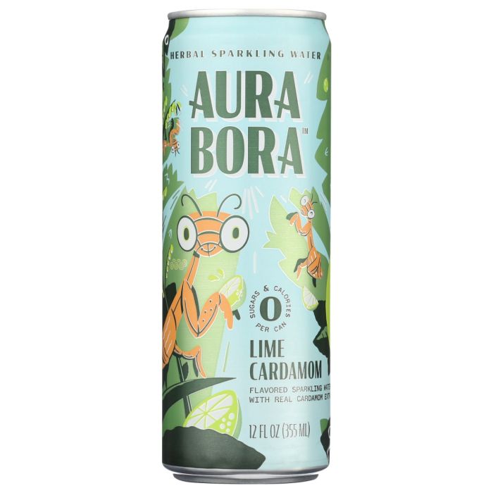 AURA BORA: Lime Cardamom Flavored Sparkling Water, 12 fo