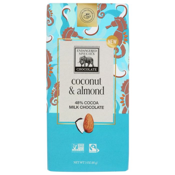 ENDANGERED SPECIES: Coconut and Almond 48 Percent Cocoa Milk Chocolate, 3 oz