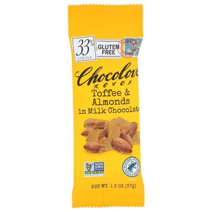 CHOCOLOVE: Mini Toffee and Almonds in Milk Chocolate Bar, 1.3 oz