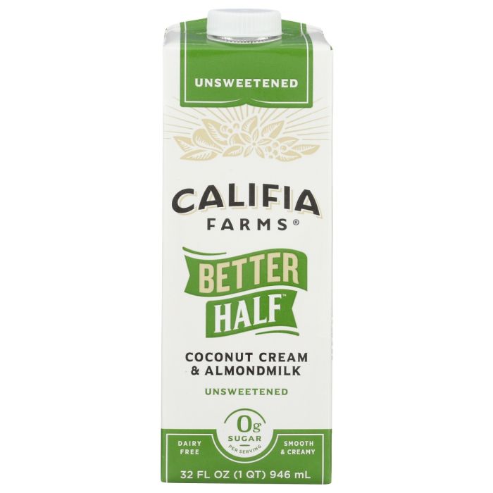 CALIFIA: Better Half Unsweetened Coconut Cream and Almondmilk Creamer, 32 fo
