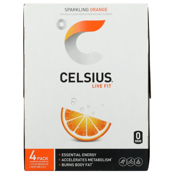 CELSIUS: Live Fit Sparkling Orange Pack of 4, 48 oz