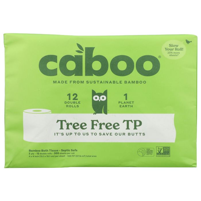 CABOO: Tree Free Bath Tissue Plastic Free 300 Sheets, 12 pk