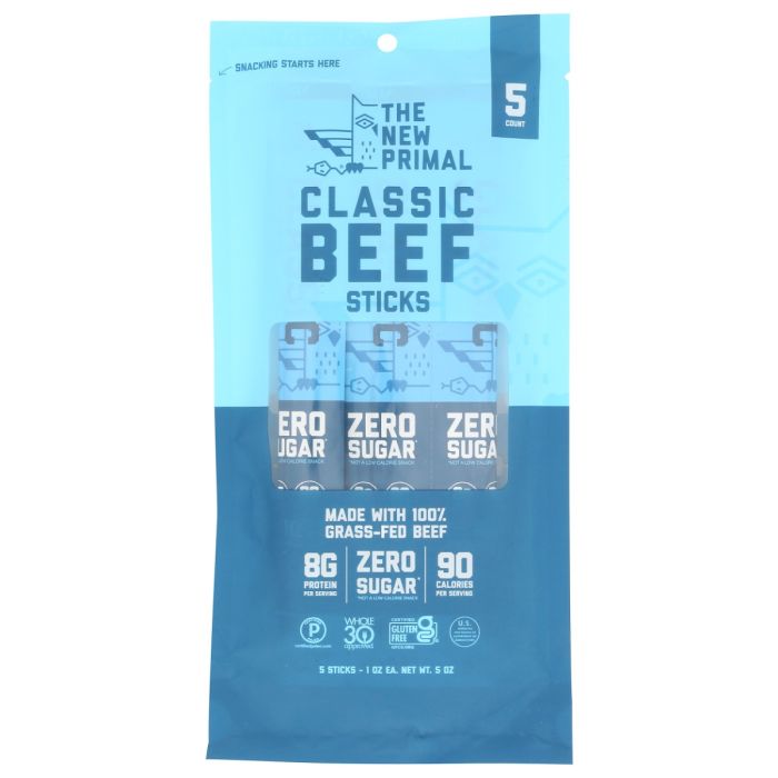 THE NEW PRIMAL: Classic Beef Meat Sticks 5 Count, 5 oz