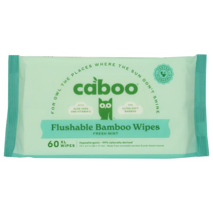 CABOO: Mint Flushable Bamboo Wipes, 1 pk