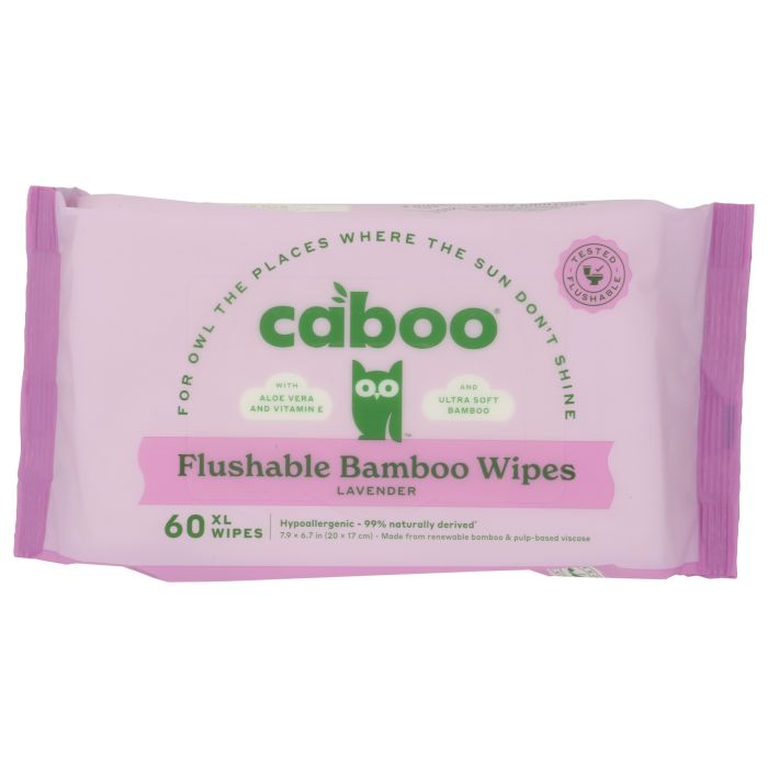 CABOO: Lavender Flushable Bamboo Wipes, 1 pk