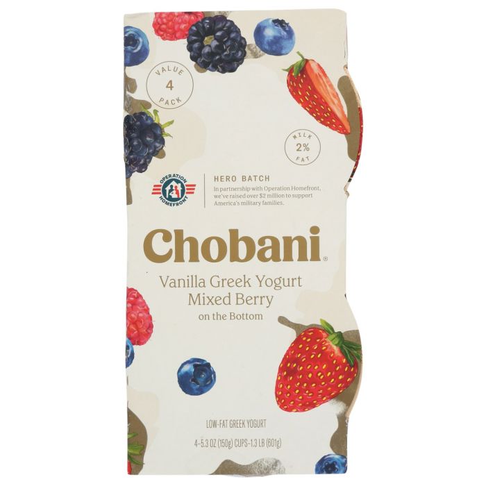 CHOBANI: Vanilla Greek Yogurt Mixed Berry 4 Count, 21.2 oz