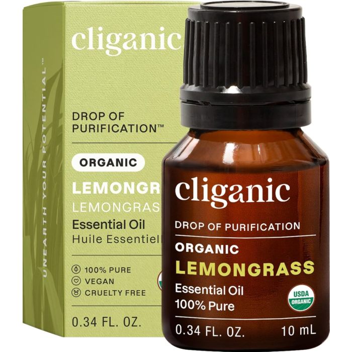 CLIGANIC: Organic Lemongrass Essential Oil, 0.34 fo