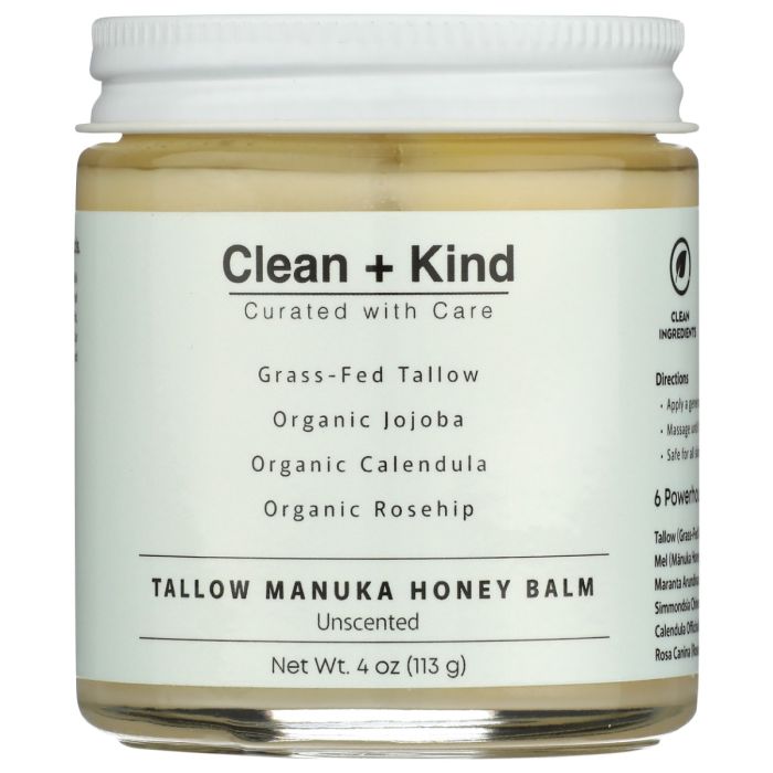 CLEAN AND KIND: Unscented Whipped Tallow Honey Balm, 4 fo