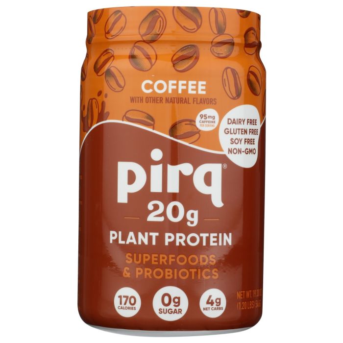 PIRQ: Coffee 20g Plant Protein Powder Superfoods and Probiotics, 1.2 lb