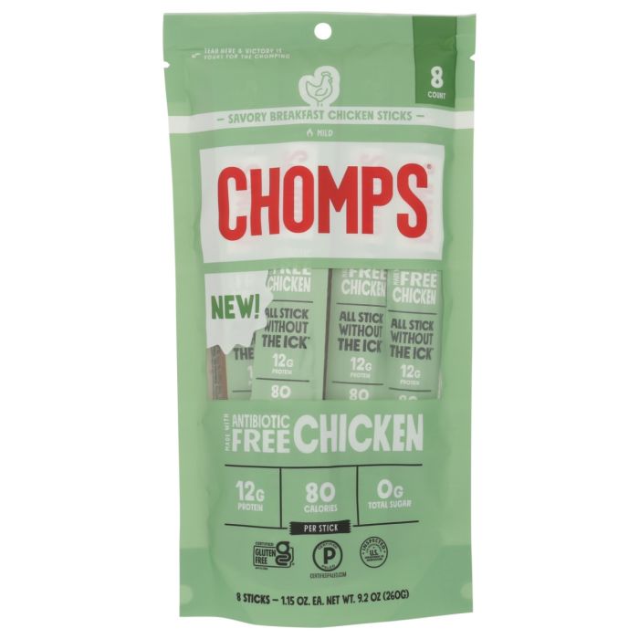 CHOMPS: Savory Breakfast Chicken Meat Sticks 8 Count, 9.2 oz