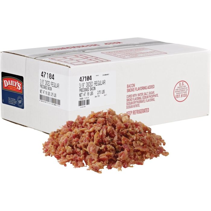 DAILYS PRECOOK MEAT: Bacon Diced Precooked, 10 lb