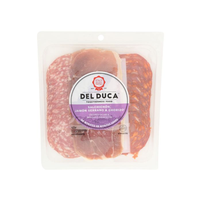 DEL DUCA: Pre-Sliced Salchichon Serrano and Chorizo, 6 oz
