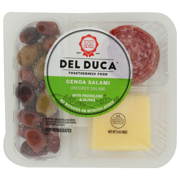 DEL DUCA: Genoa Salami Provolone and Olives, 3 oz