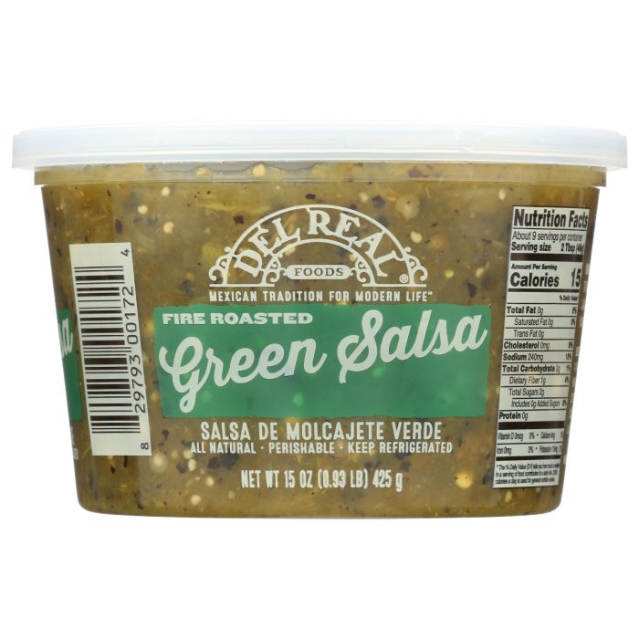 DEL REAL FOODS: Fire Roasted Hot Green Salsa, 15 oz