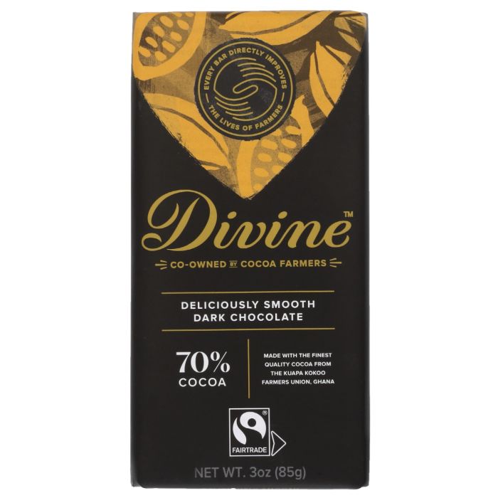 DIVINE CHOCOLATE: 70 Percent Dark Chocolate Bar, 3 oz