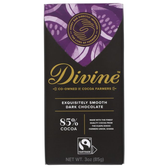 DIVINE CHOCOLATE: 85 Percent Dark Chocolate Bar, 3 oz