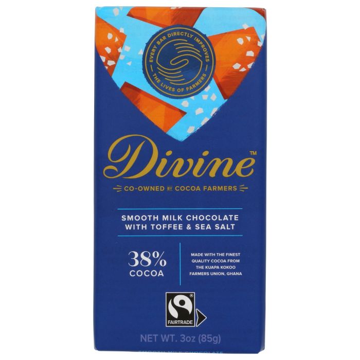 DIVINE CHOCOLATE: Milk Chocolate Bar with Toffee and Sea Salt, 3 oz