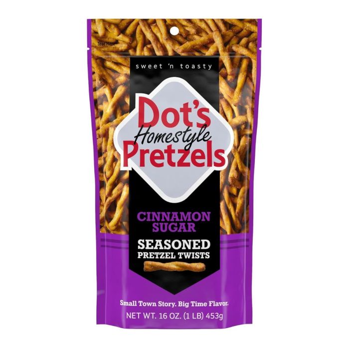 DOTS HOMESTYLE: Cinnamon Sugar Seasoned Pretzel Twists, 16 oz