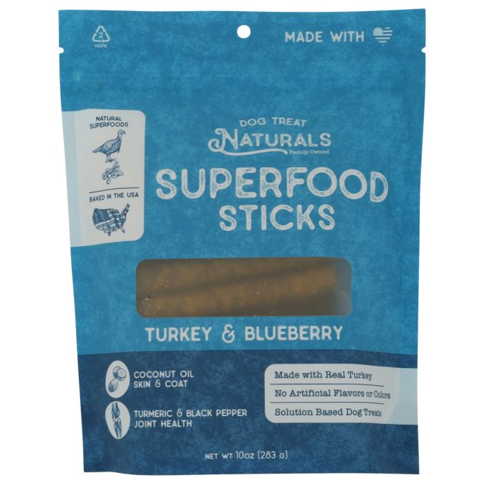 DOG TREAT NATURALS: Turkey and Blueberry Superfood Sticks, 10 oz