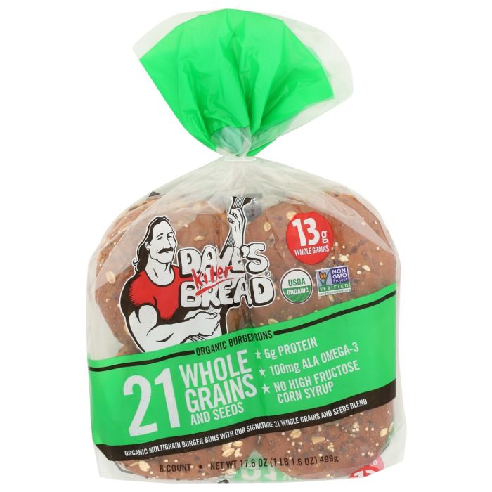 DAVES KILLER BREAD: Organic 21 Whole Grains and Seeds Burger Buns, 17.6 oz