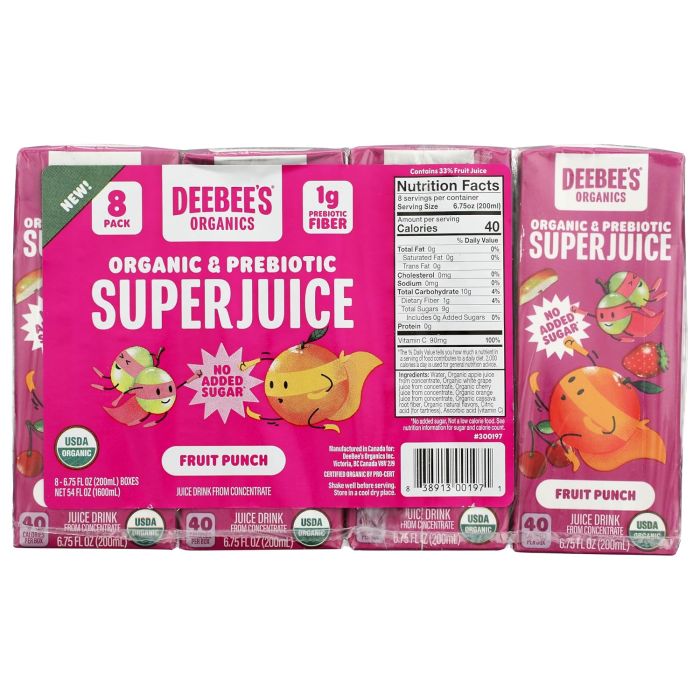 DEEBEES ORGANICS: Fruit Punch Super Juice 8 Count, 54 fo