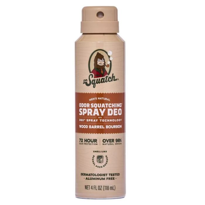 DR SQUATCH: Natural Wood Barrel Bourbon Deodorant Spray, 4 oz