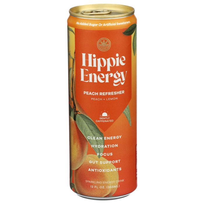 DRINK HIPPIE: Peach Refresher Energy Beverage, 12 fo