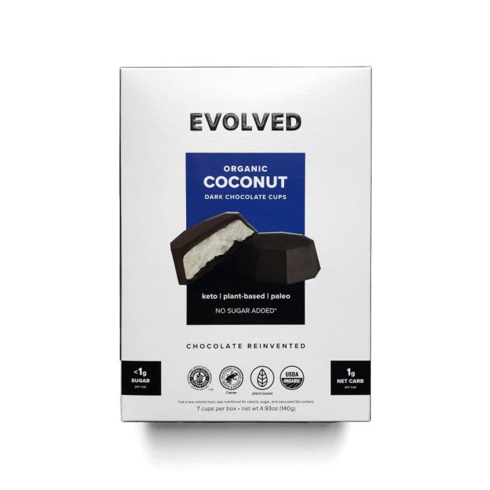 EVOLVED CHOCOLATE: Organic Coconut Butter Filled Dark Chocolate Keto Cups, 4.93 oz