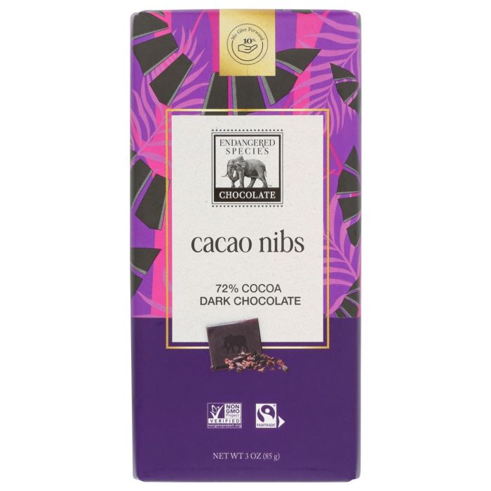 ENDANGERED SPECIES: Cacao Nibs Dark Chocolate Bar, 3 oz
