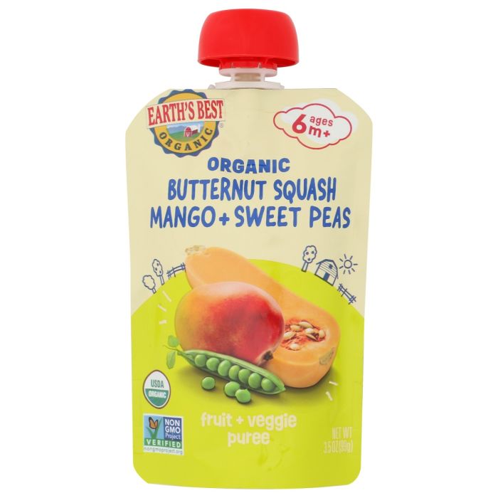EARTHS BEST: Organic Butternut Squash Mango Sweet Peas Baby Food, 3.5 oz