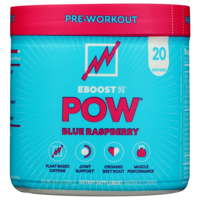 EBOOST: Pow Blue Raspberry Preworkout Powder, 8.46 oz