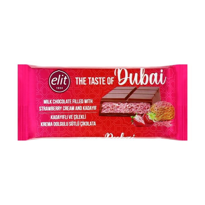 ELIT DUBAI: Milk Chocolate with Strawberry Cream and Kadayif, 3.17 oz