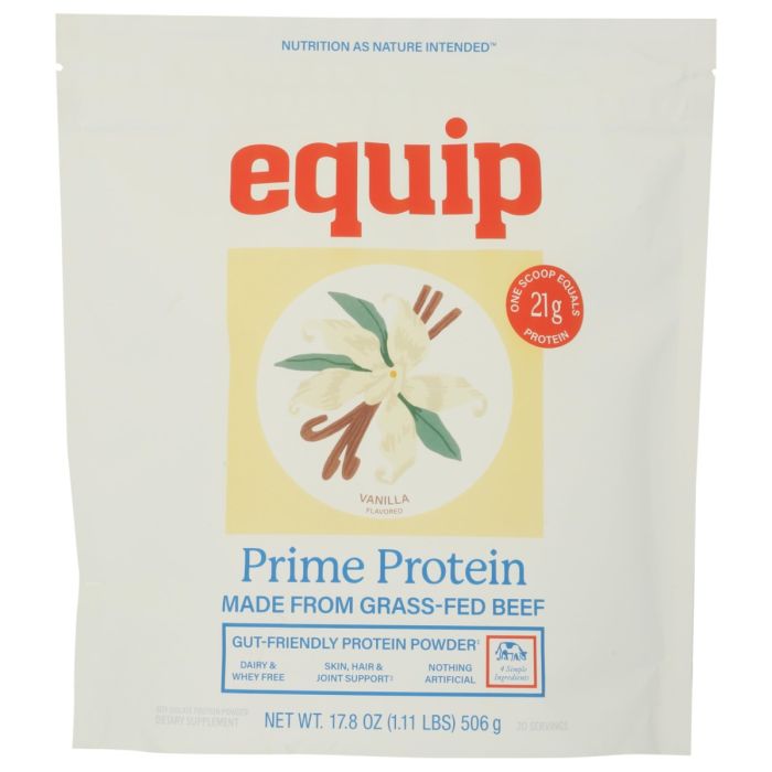 EQUIP: Vanilla Prime Protein Beef Powder, 17.8 oz