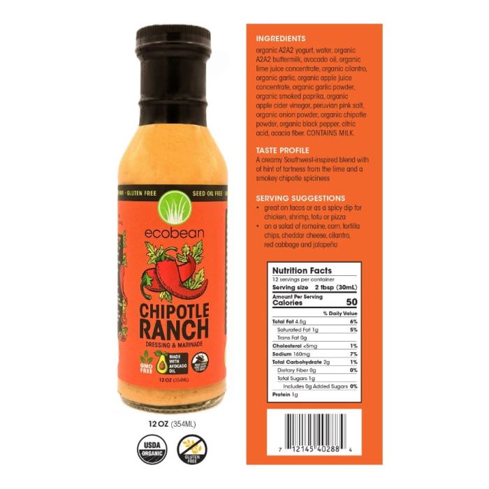 ECOBEAN: Chipotle Ranch Dressing, 12 oz