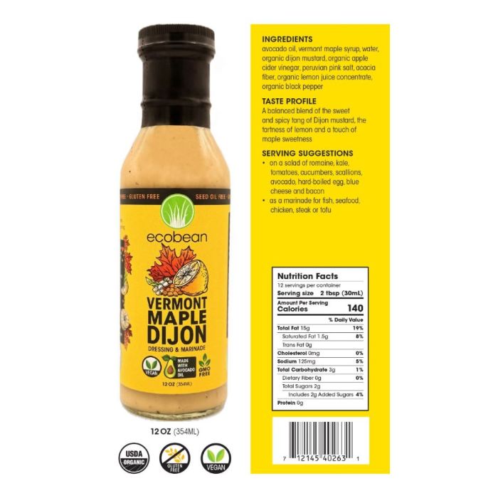 ECOBEAN: Vermont Maple Dijon Dressing, 12 oz