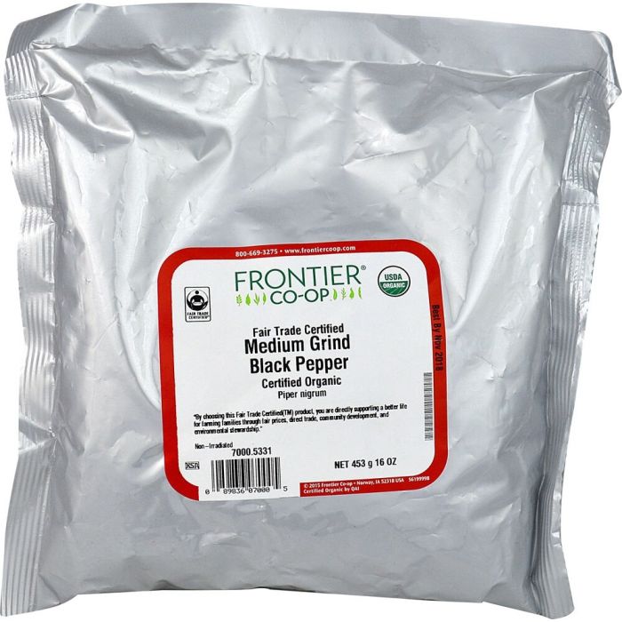 FRONTIER HERB: Organic Medium Grind Black Pepper, 16 oz