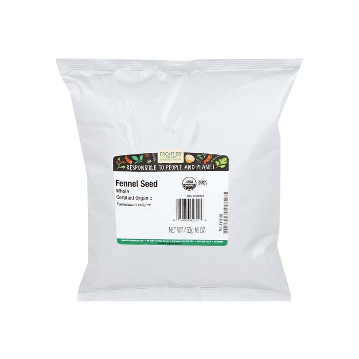 FRONTIER HERB: Organic Whole Fennel Seed, 16 oz