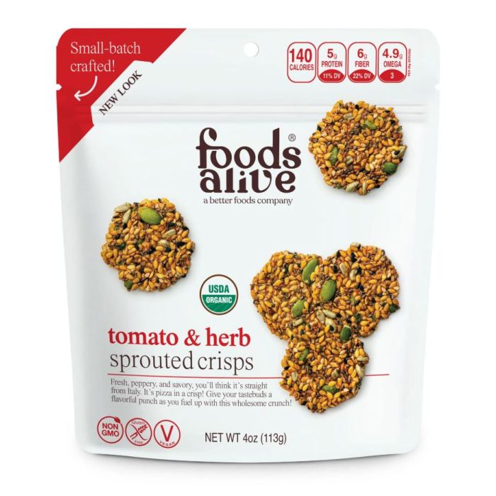 FOODS ALIVE: Tomato and Herb Sprouted Crisps, 4 oz