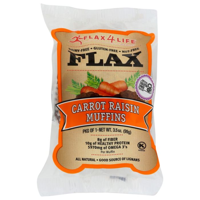 FLAX4LIFE: Gluten Free Flax Muffins Carrot Raisin Single, 3.5 oz