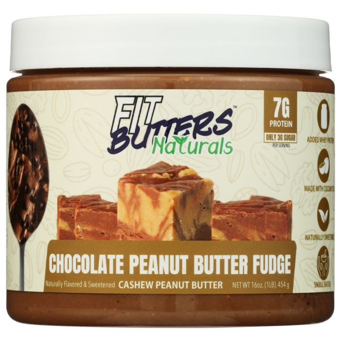 FIT BUTTERS: Naturals Chocolate Peanut Butter Fudge Cashew Peanut Butter, 16 oz