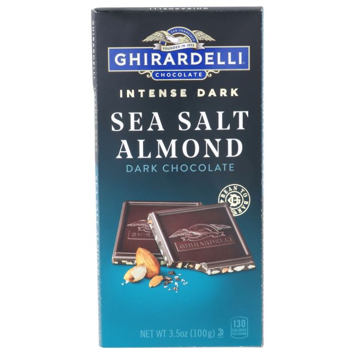GHIRARDELLI: Sea Salt Almond Dark Chocolate Bar, 3.5 oz