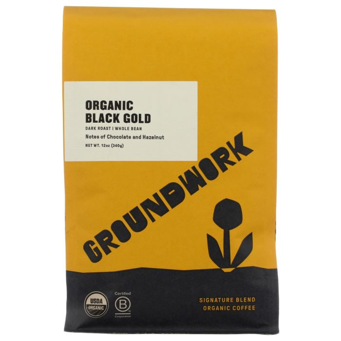 GROUNDWORK COFFEE: Organic Whole Bean Black Gold Coffee, 12 oz