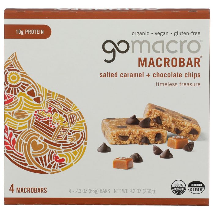 GOMACRO: Salted Caramel Chocolate Chips MacroBars 4 Count, 9.2 oz