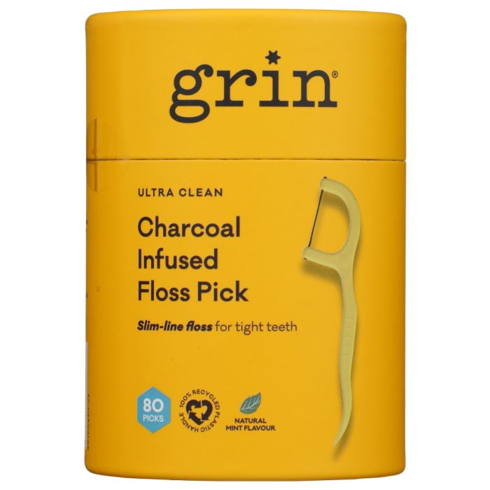 GRIN: Ultra Clean Charcoal Infused Adult Floss Pick, 80 pc