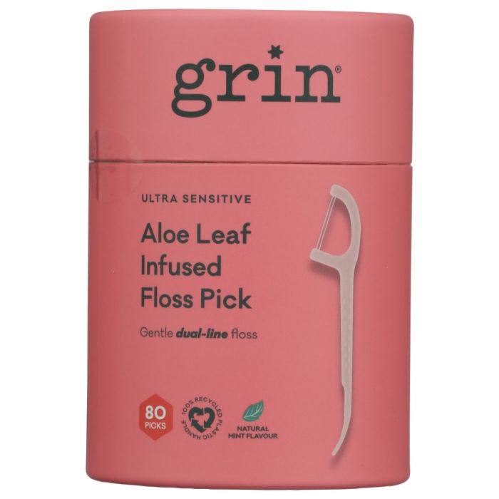 GRIN: Ultra Sensitive Aloe Leaf Infused Adult Floss Pick, 80 pc